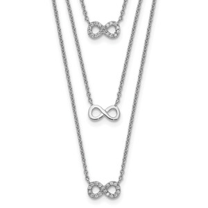 Sterling Silver Rhod-plated 3-Strand Cubic Zirconia Infinity with 2in ext. Necklace