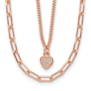 Sterling Silver Rose Gold-plated Cubic Zirconia Heart 17in with 2in ext. Necklace