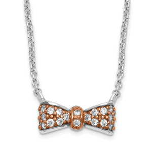 Cheryl M Sterling Silver Rose Gold-Plated & Cubic Zirconia Bow Necklace
