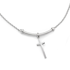 Leslie's Sterling Silver Polished Cross with 1in ext. Necklace