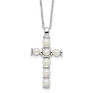 Sterling Silver Rhodium-plated 4-5mm FWC Pearl Cross 17in Necklace