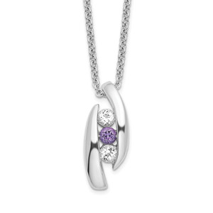 Survivor Collection Sterling Silver Rhodium-plated 16 Inch White and Purple Swarovski Topaz Pillar of Strength Necklace with 2 Inch Extender