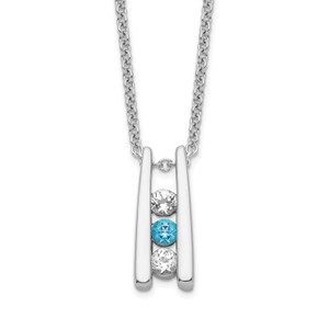 Survivor Collection Sterling Silver Rhodium-plated 16 Inch White and Blue Swarovski Topaz Grateful Necklace with 2 Inch Extender