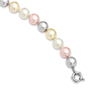 Majestik Sterling Silver Rhodium-plated 12-13mm Multi-Color Imitation Shell Pearl Hand-knotted Necklace