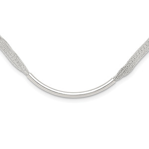 Sterling Silver Polished Multi-Strand 18in with 2in ext. Tube Necklace