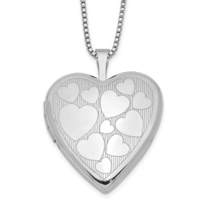 Sterling Silver Rhodium-plated 20mm Floating Hearts Heart Locket Necklace