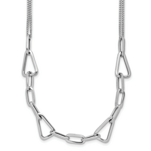 Leslie's Sterling Silver RH-pl Pol. Geometric 2-strand with 2in ext. Necklace
