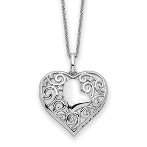 Sentimental Expressions Sterling Silver Rhodium-plated Cubic Zirconia Antiqued Soul Sister Heart 18in Necklace