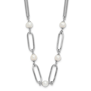 Leslie's Sterling Silver RH-plated Polished FWC Pearls with 2in ext. Neckla