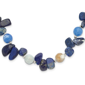 Sterling Silver Agate with Shell, Lapis and Sodalite  with 2in ext Necklace