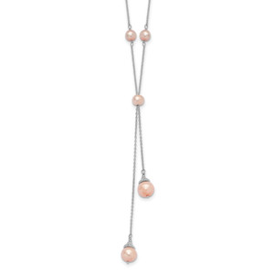 Sterling Silver RH-plated Pink FWC Pearl 9 Station with 2in ext Necklace