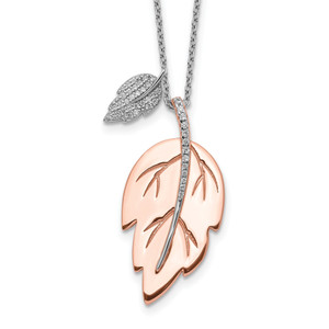 Sterling Silver Rose-tone Cubic Zirconia Leaf with  2in ext. Necklace
