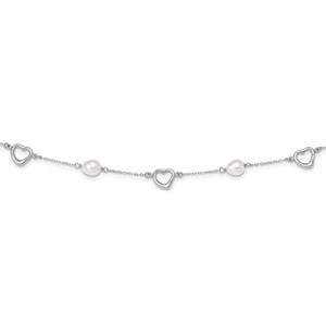 Sterling Silver Rhodium 7-8mm White FWC Pearl with 2in ext. Necklace