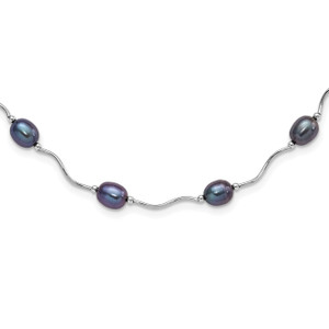 Sterling Silver Rh-plated 6-7mm Black FW Cultured Pearl Necklace