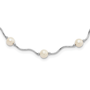 Sterling Silver RH-plated 6-7mm White FW Cultured Pearl Necklace