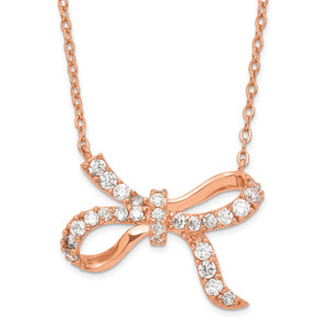Sterling Silver Cubic Zirconia Rose-tone Bow Necklace