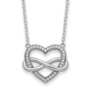 Sentimental Expressions Sterling Silver Rhodium-plated Cubic Zirconia Friends are Forever Heart 18in Necklace