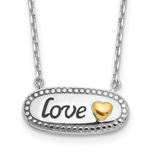Sterling Silver with 14k accent Rh-plated Enamel LOVE with 2in. ext Necklace