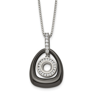Chisel Polished Ceramic with Cubic Zirconia Titanium Pendant on Steel 18 inch Necklace