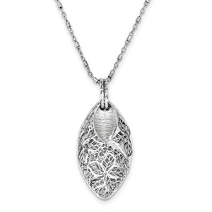 Sterling Silver Rhodium Plated Flower & Leaves with  2in ext. Necklace