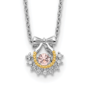 Sterling Silver RH-pltd Gold-tone Moving Pink Cubic Zirconia with 2in ext Necklace