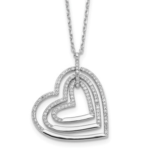 Sterling Silver Rhodium-plated Triple Open Cubic Zirconia Heart with 2 in ext. Necklace