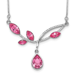 Sterling Silver RH-plated Pink Crystal Branch with 2in ext Necklace