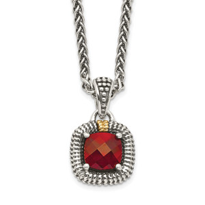 Shey Couture Sterling Silver with 14K Accent 18 Inch Antiqued Checkerboard Bezel Garnet Necklace
