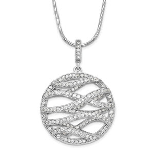 Sterling Silver & Cubic Zirconia Brilliant Embers Polished Fancy Round Necklace