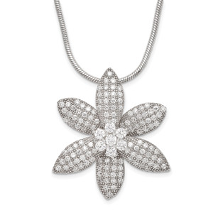 Sterling Silver & Cubic Zirconia Brilliant Embers Flower with  2in ext Necklace