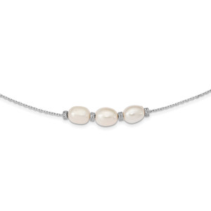 Sterling Silver Rhodium-plated Cubic Zirconia Bead/FWC Pearl with  2in ext. Necklace