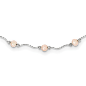 Sterling Silver Rh-plated 6-7mm Pink FW Cultured Pearl Necklace