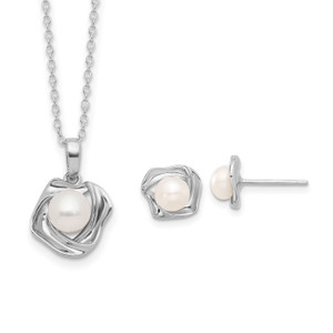 Sterling Silver Rhodium-plated 5-7mm FWC Pearl 18in Necklace/Earring Set