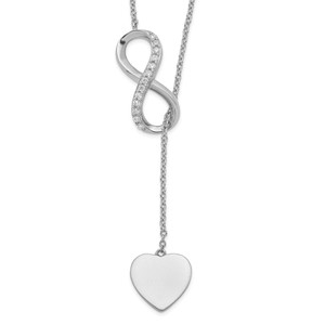 Sterling Silver RH-plated Cubic Zirconia Infinity/Heart with 2in ext. Y-Necklace