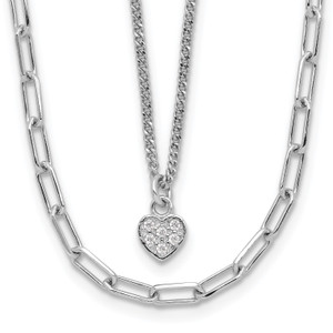 Sterling Silver Rhodium-plated Cubic Zirconia Heart 17in with 2in ext. Necklace