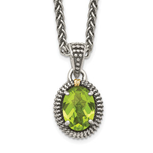 Shey Couture Sterling Silver with 14K Accent 18 Inch Antiqued Peridot Oval Necklace