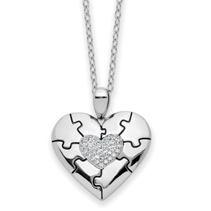 Sentimental Expressions Sterling Silver Rhodium-plated Cubic Zirconia Antiqued Love You To Pieces 18in Necklace