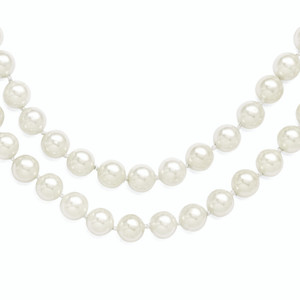 Majestik Sterling Silver Rhodium-plated 2 Row 7-8mm White Imitation Shell Pearl Hand-knotted Necklace