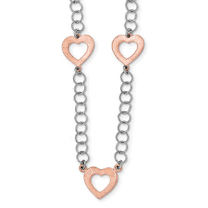 Sterling Silver Rhodium-plated Rose-tone Hearts with  2 in ext. Necklace
