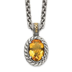 Shey Couture Sterling Silver with 14K Accent 18 Inch Antiqued Oval Citrine Necklace