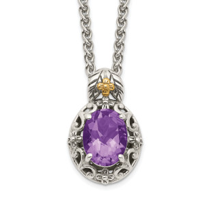 Shey Couture Sterling Silver with 14K Accent 18 Inch Antiqued Oval Amethyst Necklace