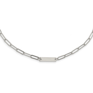 Sterling Silver Rhodium-plated Polished Bar with  2in ext. Necklace