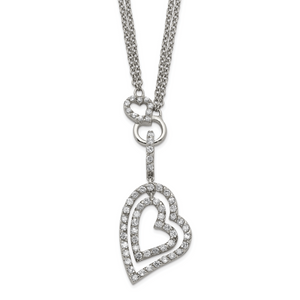 Sterling Silver Double Heart Cubic Zirconia Necklace