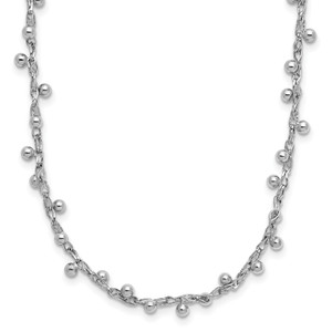 Leslie's Sterling Silver Rhod-plated Polished Beaded with 3in ext. Necklace