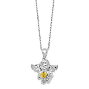 Sterling Silver RH-pltd Cubic Zirconia Nov Birthstone Angel Ash Holder 18in Necklace