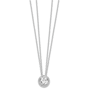 Sterling Silver Rhodium-plated Diamonore Circle Halo 2 Strand Necklace