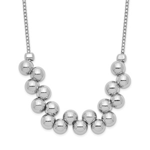 Sterling Silver Rhodium-plated Offset Beads Necklace