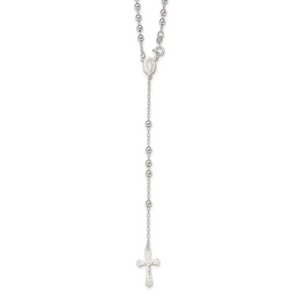 Sterling Silver Polished Bead 18 inch Rosary Necklace