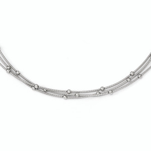 Leslie's Sterling Silver Beaded Polished 3-Strand with 2in ext. Necklace