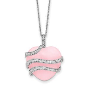 Sentimental Expressions Sterling Silver Rhodium-plated Cubic Zirconia and Pink Quartz Heart My Daughter 18in Necklace